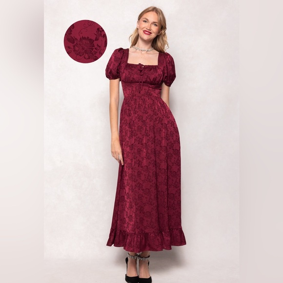 Women's Burgundy Floral Maxi Dress M - Picture 4 of 12